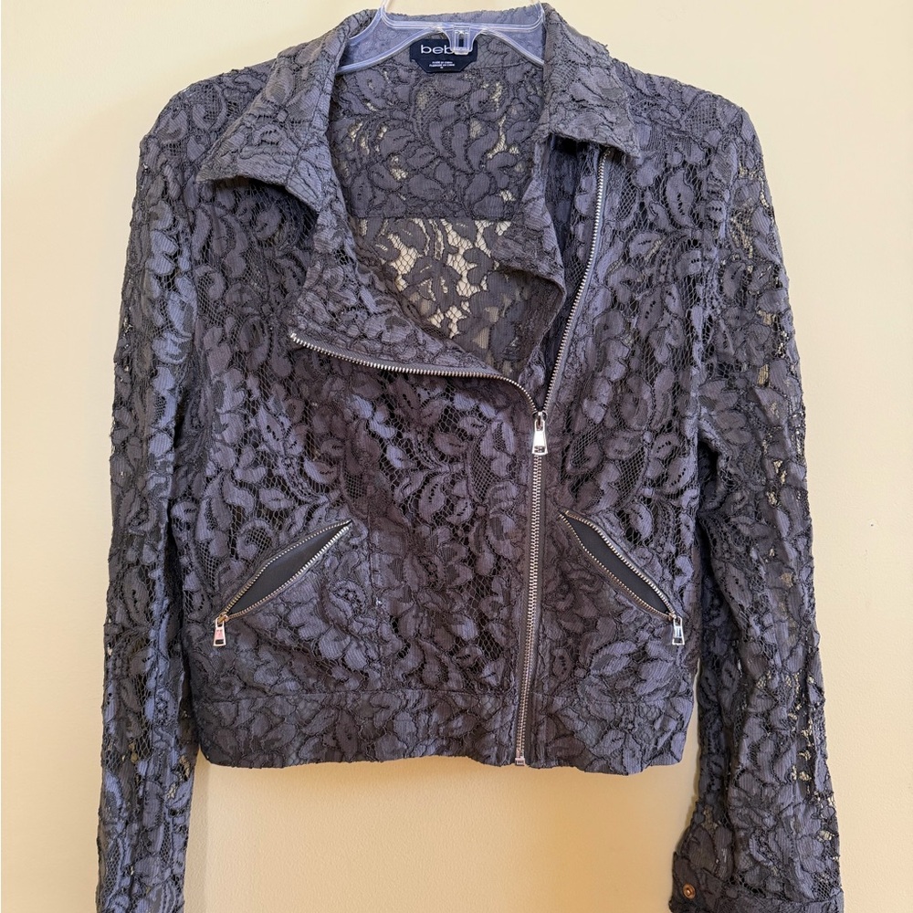 bebe olive color Lace Moto Jacket sz 10